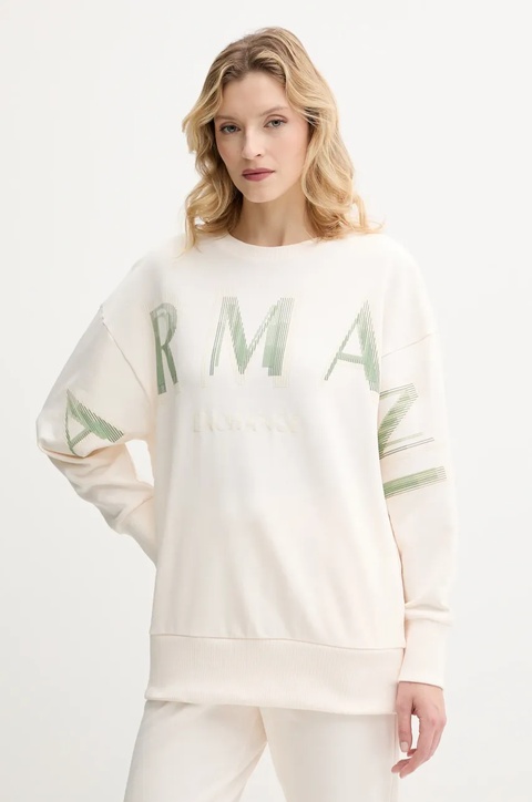 Armani Exchange bluza bawełniana damska kolor beżowy z aplikacją XW000495 AF12739 - zdjęcie produktu nr 1