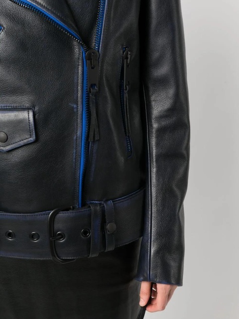 Off-White contrast-trim leather jacket - Black - zdjęcie produktu nr 2