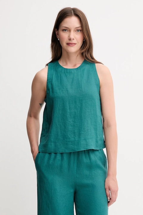 United Colors of Benetton bluzka lniana damska kolor zielony gładka 5BMLDQ0BU - zdjęcie produktu nr 1