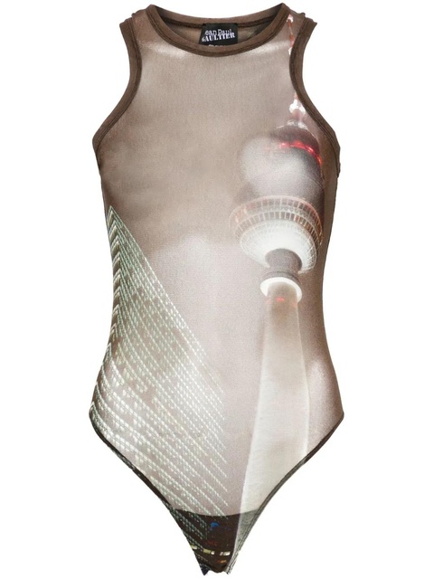 Jean Paul Gaultier sheer mesh printed bodysuit - Brown - zdjęcie produktu nr 1