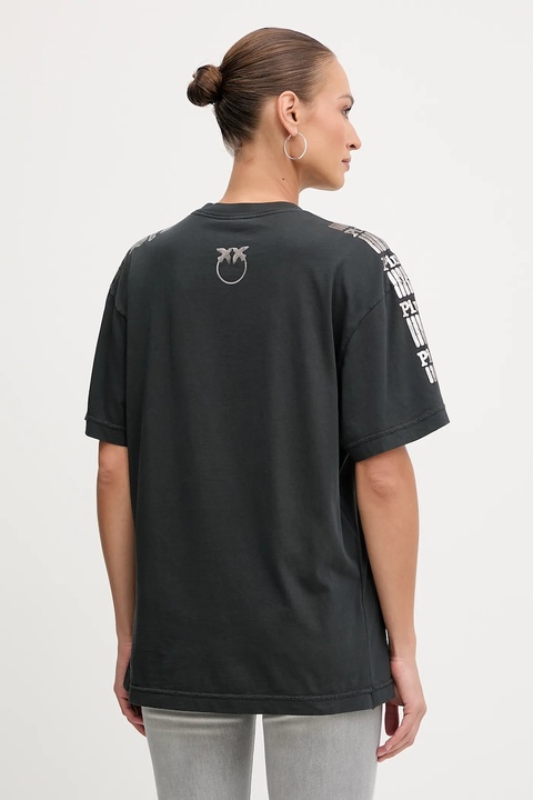 Pinko t-shirt bawełniany damski kolor szary 105755 A2V0 - zdjęcie produktu nr 2