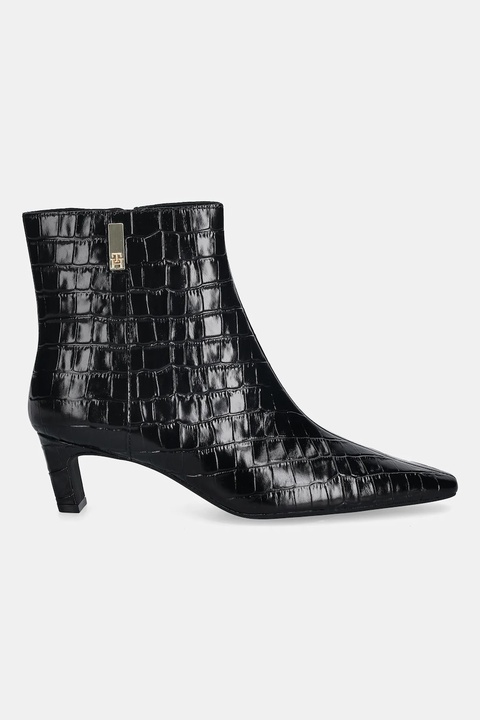 Tommy Hilfiger botki skórzane TH SQUARE TOE CROC KITTEN BOOTIE damskie kolor czarny na słupku FW0FW09162 - zdjęcie produktu nr 2