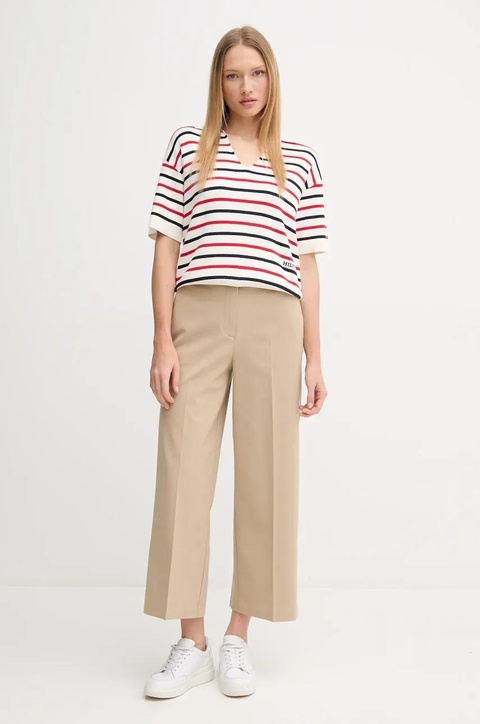 Tommy Hilfiger spodnie damskie kolor beżowy szerokie high waist WW0WW45463 - zdjęcie produktu nr 2