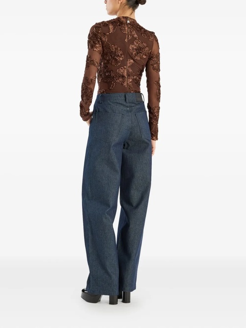 ROTATE BIRGER CHRISTENSEN flower-embellishment mesh long-sleeve top - Brown - zdjęcie produktu nr 2