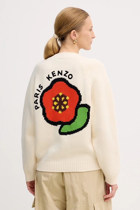 Kenzo kardigan wełniany Pop damski kolor beżowy ciepły FF52CA4983LA.02 - zdjęcie produktu nr 1