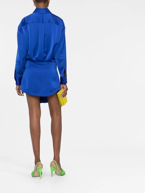 The Attico ruffled satin shirtdress - Blue - zdjęcie produktu nr 2