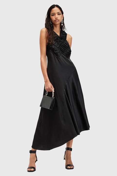 AllSaints sukienka MAHREE DRESS kolor czarny midi rozkloszowana W064DC - zdjęcie produktu nr 2