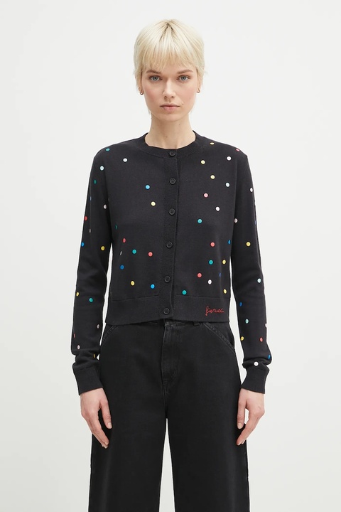 Fiorucci kardigan wełniany Confetti Dot Print Logo damski kolor czarny W02SPKCA337KN03BK01 - zdjęcie produktu nr 2