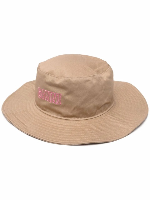 GANNI logo embroidered organic cotton sun hat - Brown - zdjęcie produktu nr 2