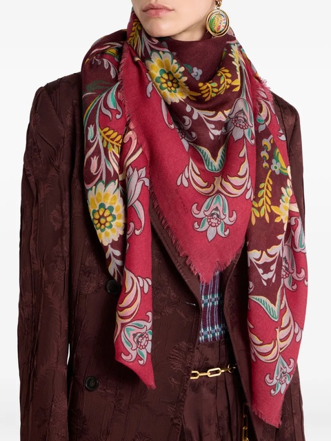 ETRO floral-pattern fringed shawl - Red - zdjęcie produktu nr 1