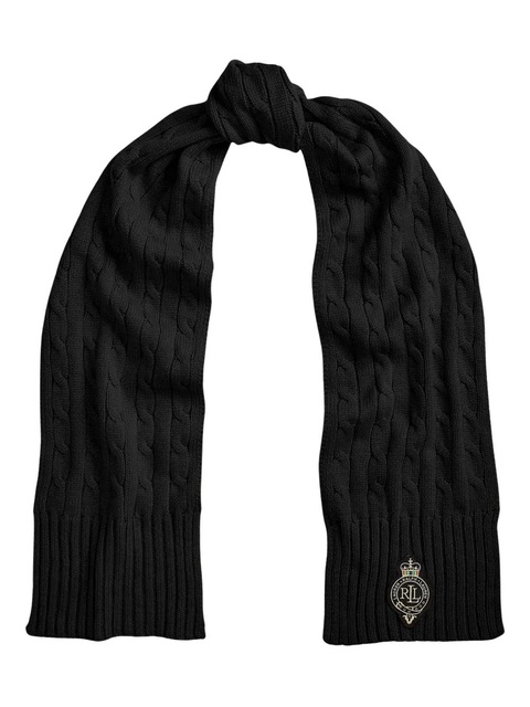 Lauren Ralph Lauren logo-embroidered cable-knit scarf - Black - zdjęcie produktu nr 2