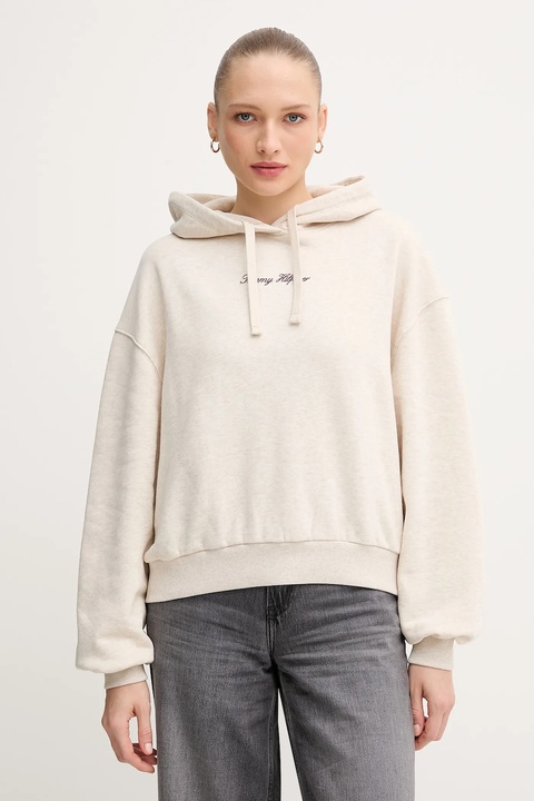 Tommy Hilfiger bluza damska kolor beżowy z kapturem z nadrukiem WW0WW47459 - zdjęcie produktu nr 1