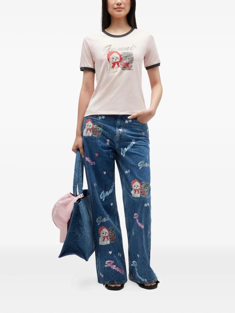 GANNI dog-print ringer t-shirt - Neutrals - zdjęcie produktu nr 1