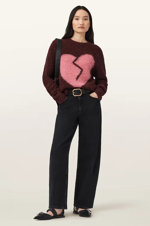 AllSaints sweter z dodatkiem wełny LUVHEART damski kolor czerwony ciepły W078KC - zdjęcie produktu nr 2