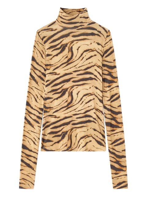 GANNI tiger-print turtleneck T-shirt - Neutrals - zdjęcie produktu nr 1