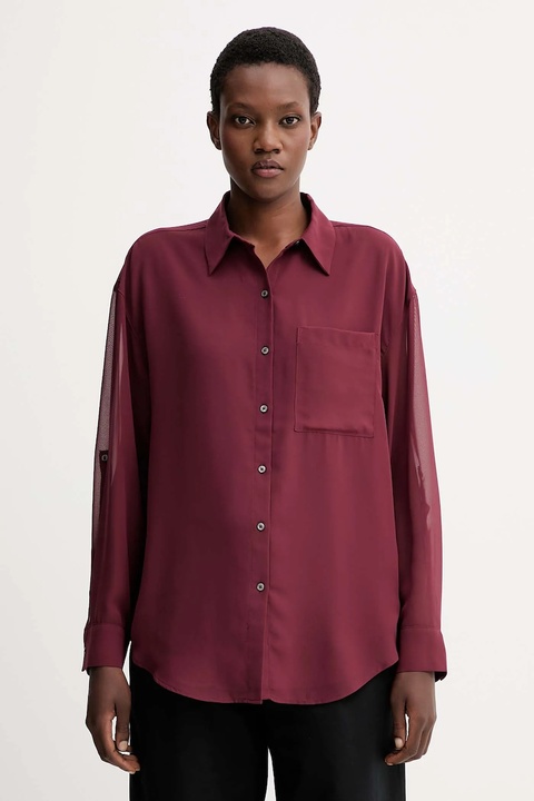 Calvin Klein koszula damska kolor bordowy relaxed z kołnierzykiem klasycznym LV044B902G - zdjęcie produktu nr 1
