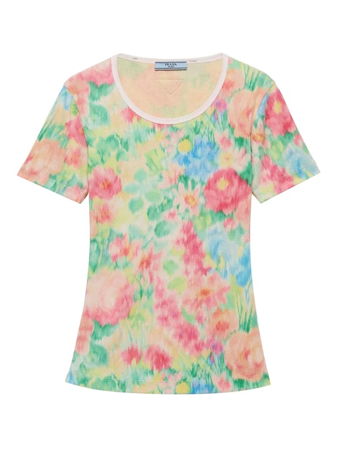 Prada floral-print ribbed T-shirt - Green - zdjęcie produktu nr 1