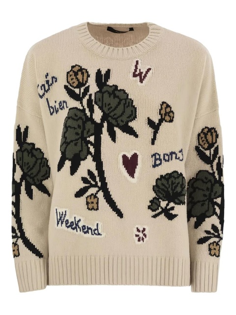 Weekend Max Mara Pavidi floral-embroidered wool sweater - Neutrals - zdjęcie produktu nr 1