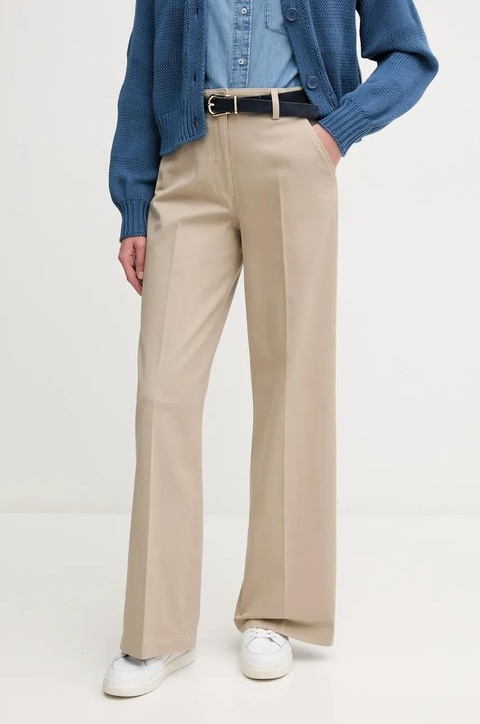 Sisley spodnie damskie kolor beżowy szerokie high waist 4BYWLE03G - zdjęcie produktu nr 1