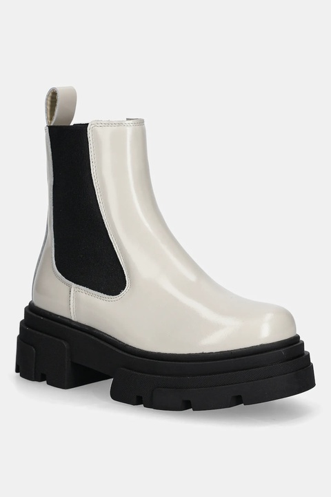 Tommy Hilfiger sztyblety skórzane TH SHINY LEATHER CHELSEA damskie kolor beżowy na platformie lekko ocieplone FW0FW09042 - zdjęcie produktu nr 1
