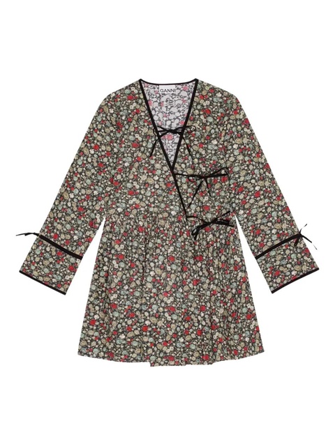 GANNI tie-detail floral-print mini dress - Green - zdjęcie produktu nr 1