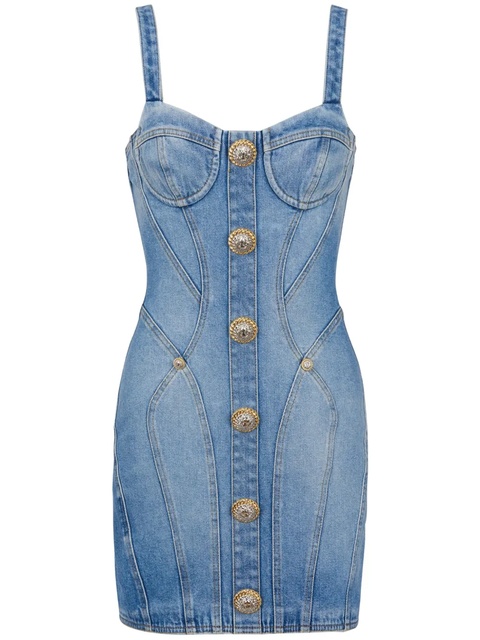 Balmain button-embellished denim minidress - Blue - zdjęcie produktu nr 1