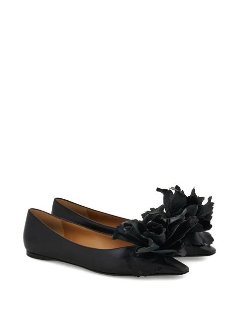 Ferragamo flower-embellished pointed ballet flats - Black - zdjęcie produktu nr 2