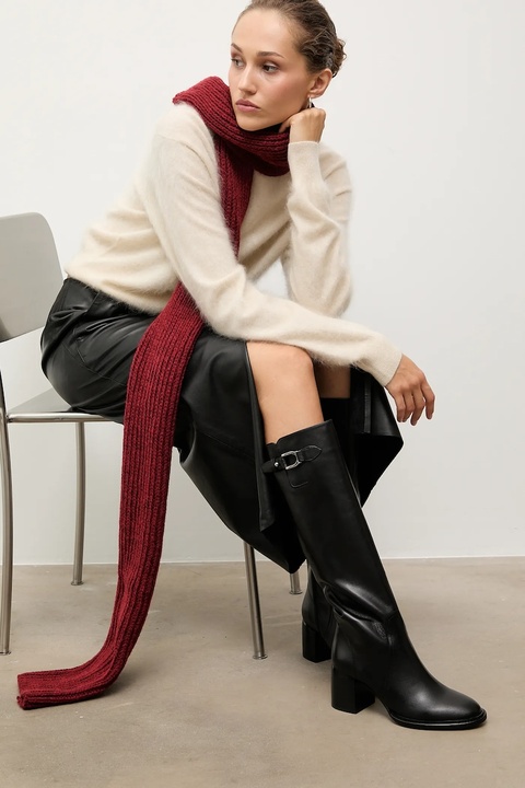 Answear.LAB kozaki skórzane damskie kolor czarny na słupku - zdjęcie produktu nr 1