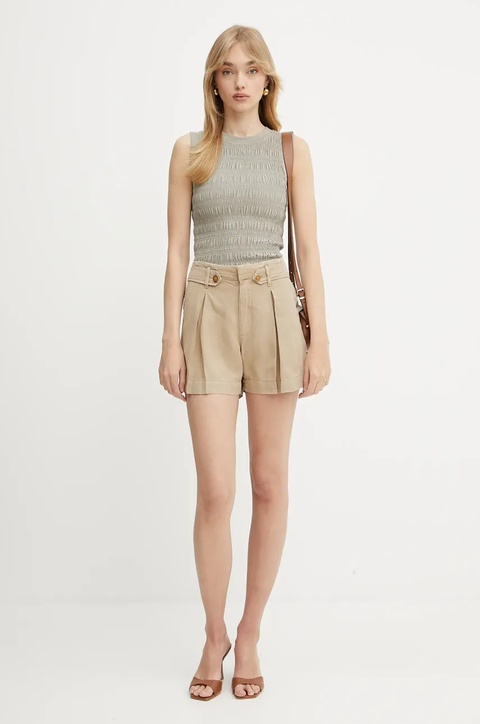 Guess szorty z domieszką lnu SHAYE damskie kolor zielony gładkie high waist W5GD1J WG8N0 - zdjęcie produktu nr 2