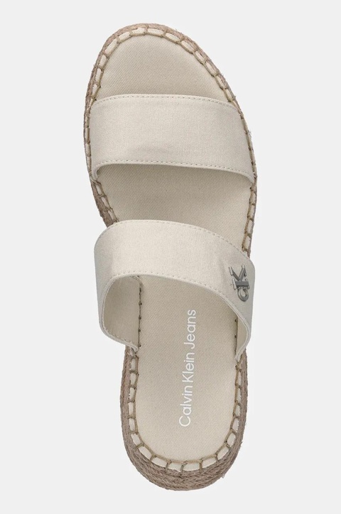 Calvin Klein Jeans klapki SPORTY ROPE MG LTH WEBBING damskie kolor beżowy na koturnie YW0YW01704 - zdjęcie produktu nr 2