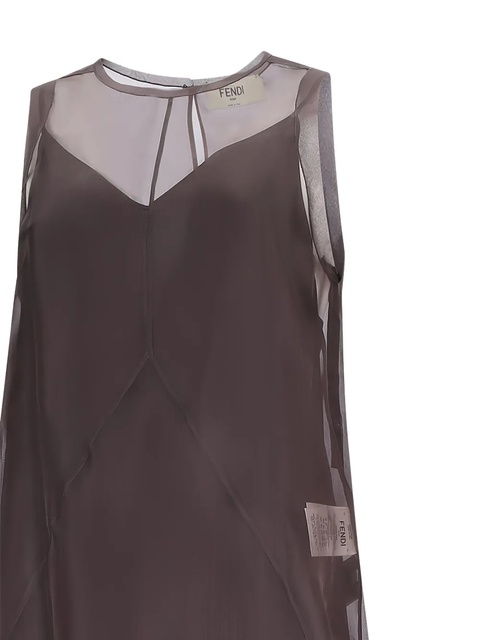 FENDI embroidered sheer panel maxi dress - Brown - zdjęcie produktu nr 2