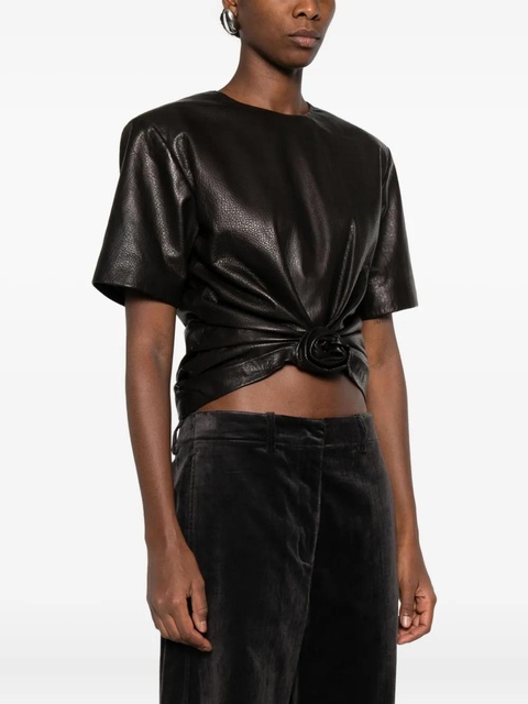 Magda Butrym rose-embellished leather top - Brown - zdjęcie produktu nr 2