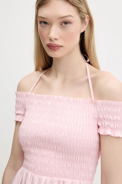 Tommy Jeans sukienka bawełniana kolor różowy mini rozkloszowana DW0DW20343 - zdjęcie produktu nr 2