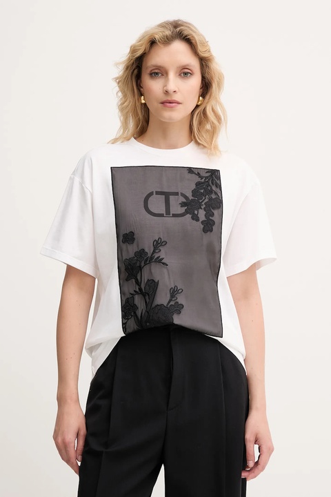 Twinset t-shirt bawełniany damski kolor biały 252TP2053 - zdjęcie produktu nr 1