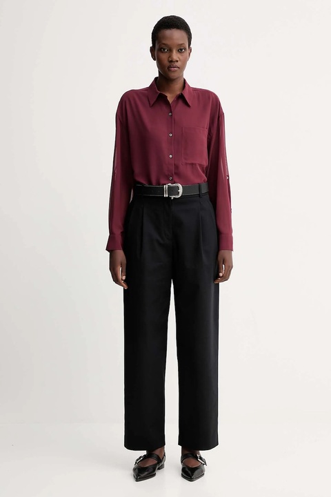 Calvin Klein koszula damska kolor bordowy relaxed z kołnierzykiem klasycznym LV044B902G - zdjęcie produktu nr 1