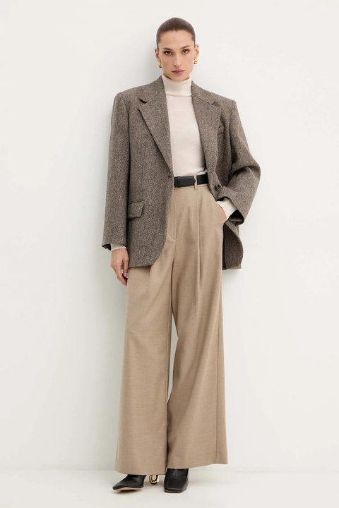 Weekend Max Mara spodnie z dodatkiem wełny GLOBALE damskie kolor beżowy szerokie high waist 2525136162600 - zdjęcie produktu nr 1