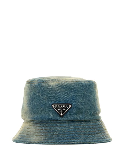 Prada denim logo-plaque bucket hat - Blue - zdjęcie produktu nr 1