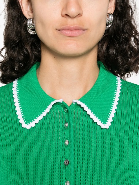 Maje pointelle-knit crochet polo top - Green - zdjęcie produktu nr 2