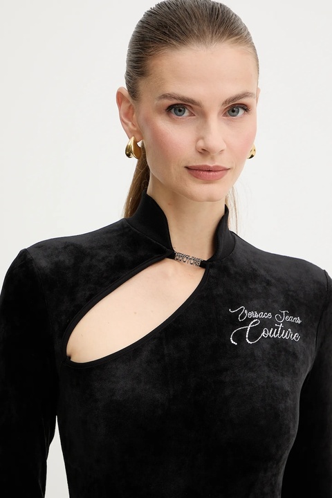 Versace Jeans Couture sukienka welurowa kolor czarny mini dopasowana 79HAO9A1 J0241 - zdjęcie produktu nr 1