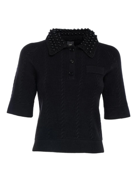 PINKO beaded-collar cable-knit knitted polo top - Black - zdjęcie produktu nr 1