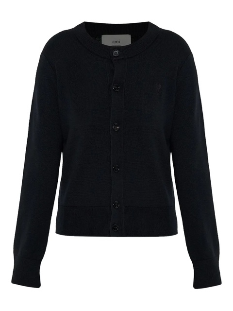 AMI Paris heart-embroidered button wool cardigan - Black - zdjęcie produktu nr 1