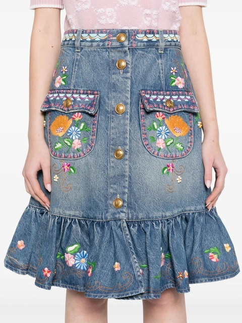 Valentino Garavani floral-embroidered midi skirt - Blue - zdjęcie produktu nr 2