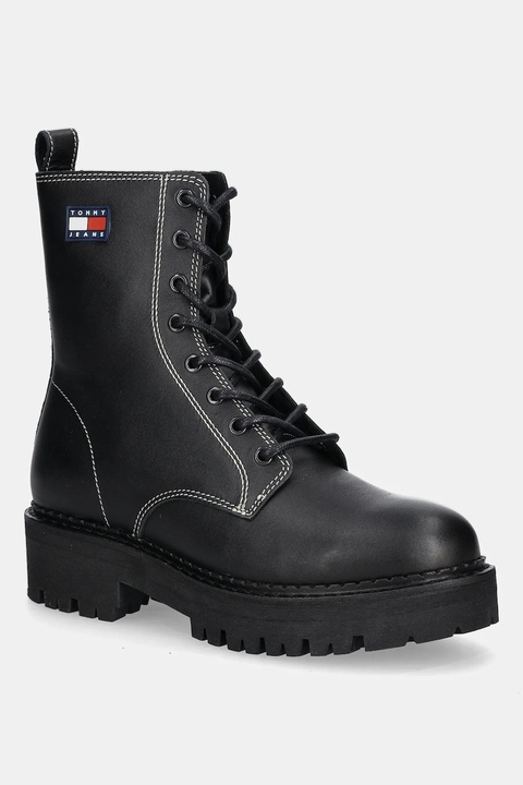 Tommy Jeans workery skórzane TJW URBAN LACE UP BOOT damskie kolor czarny na płaskim obcasie EN0EN02907 - zdjęcie produktu nr 1