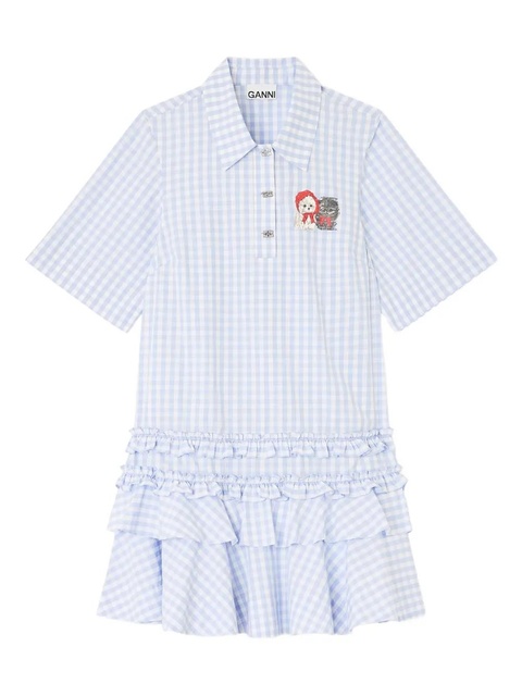 GANNI gingham-pattern ruffled mini dress - Blue - zdjęcie produktu nr 1