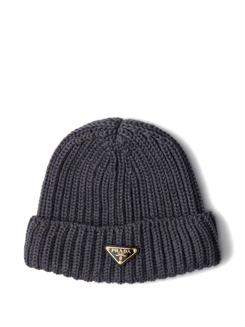 Prada triangle-logo ribbed beanie - Grey - zdjęcie produktu nr 1