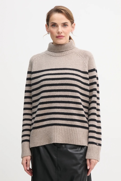 Tommy Hilfiger sweter wełniany damski kolor beżowy z golfem WW0WW46413 - zdjęcie produktu nr 1