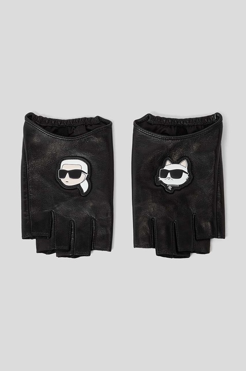 Karl Lagerfeld mitenki skórzane damskie kolor czarny - zdjęcie produktu nr 1