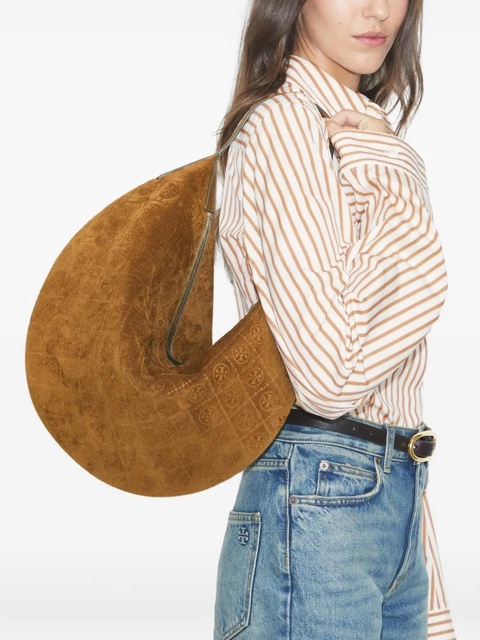 Tory Burch Balloon T-monogram suede shoulder bag - Brown - zdjęcie produktu nr 1