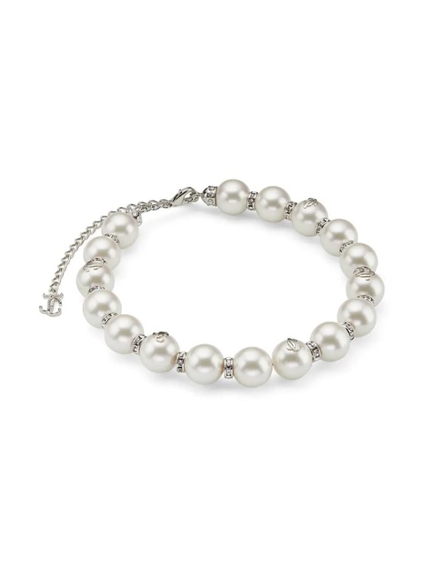 Jimmy Choo debossed-logo pearl-detail necklace - Silver - zdjęcie produktu nr 2