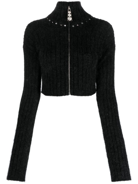 Alessandra Rich embellished ribbed-knit cardigan - Grey - zdjęcie produktu nr 1